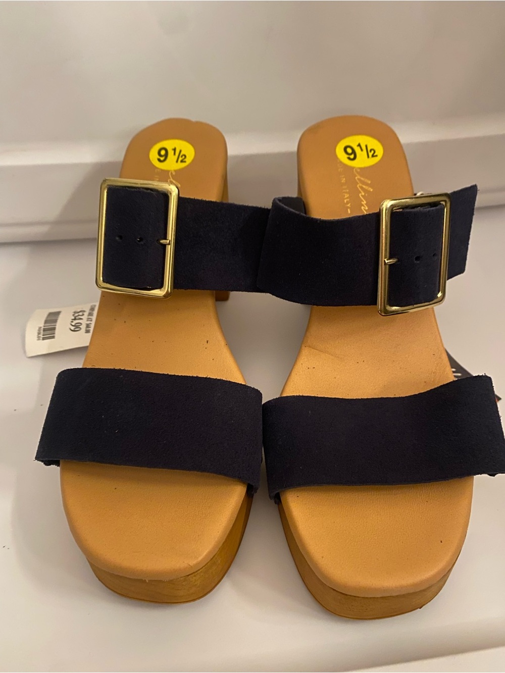 Avellini Made in Italy Navy Suede Wooden Platform Sandals-Size 9.5